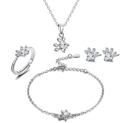 Set di Gioielli a Forma di Zampa per Donne – Oro Rosa con Cuore in Zirconia