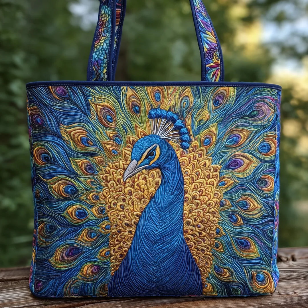 Agneta – Borsa tote fatta a mano con motivo di pavone