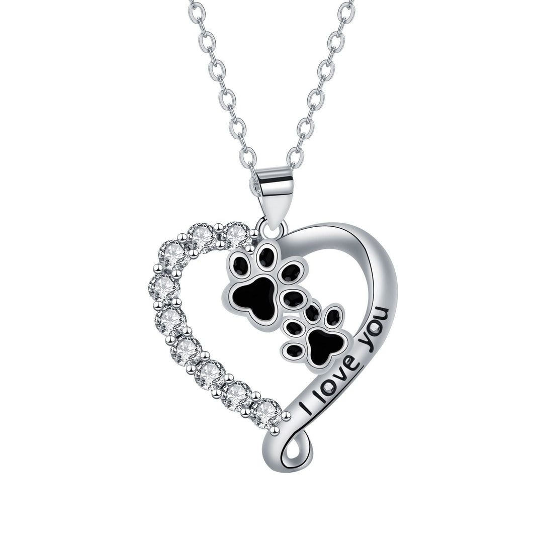 Collana con pendente a forma di cuore e zampa in argento nero
