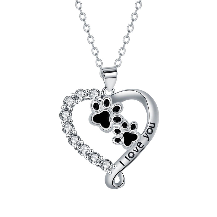 Collana con pendente a forma di cuore e zampa in argento nero