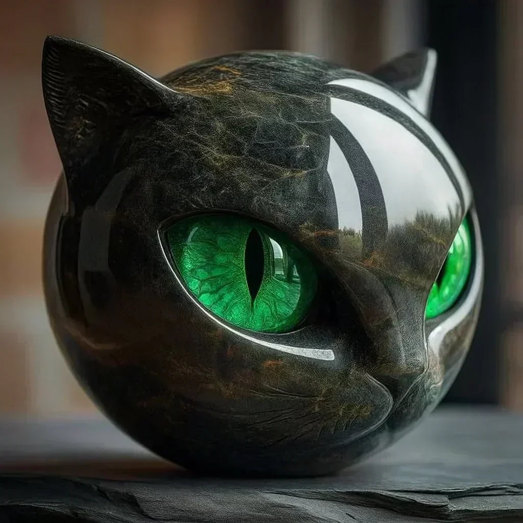 NyxCharm – Scultura Mistica della Testa di Gatto Nero