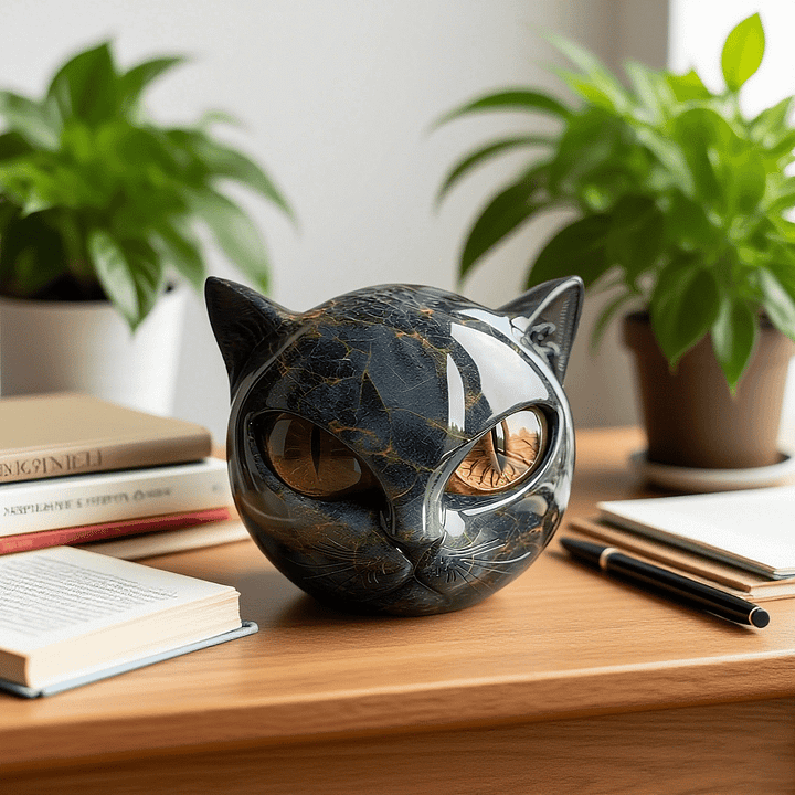 NyxCharm – Scultura Mistica della Testa di Gatto Nero