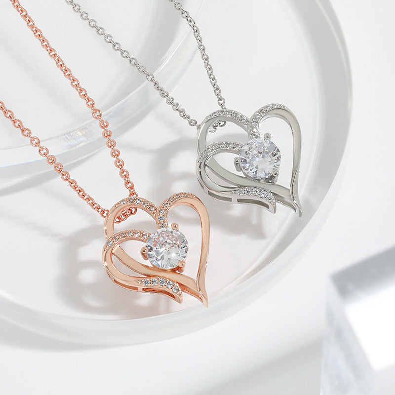 Collana a Doppio Cuore con Zirconia – Collana Regolabile da Donna