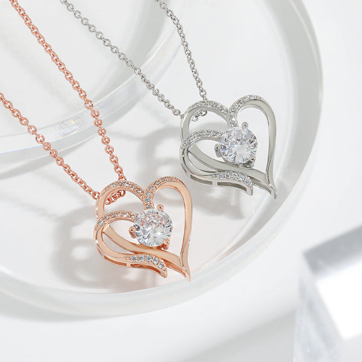 Collana a Doppio Cuore con Zirconia – Collana Regolabile da Donna