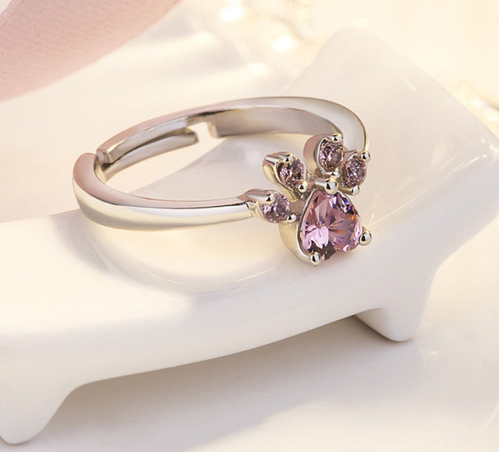 Set di Gioielli a Forma di Zampa per Donne – Oro Rosa con Cuore in Zirconia