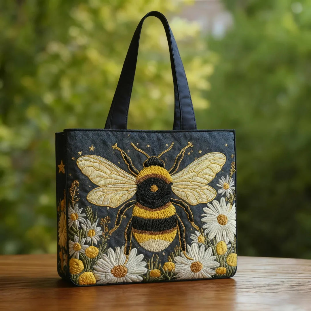 Nina – Borsa a tracolla ricamata a mano con bumblebee e fiori