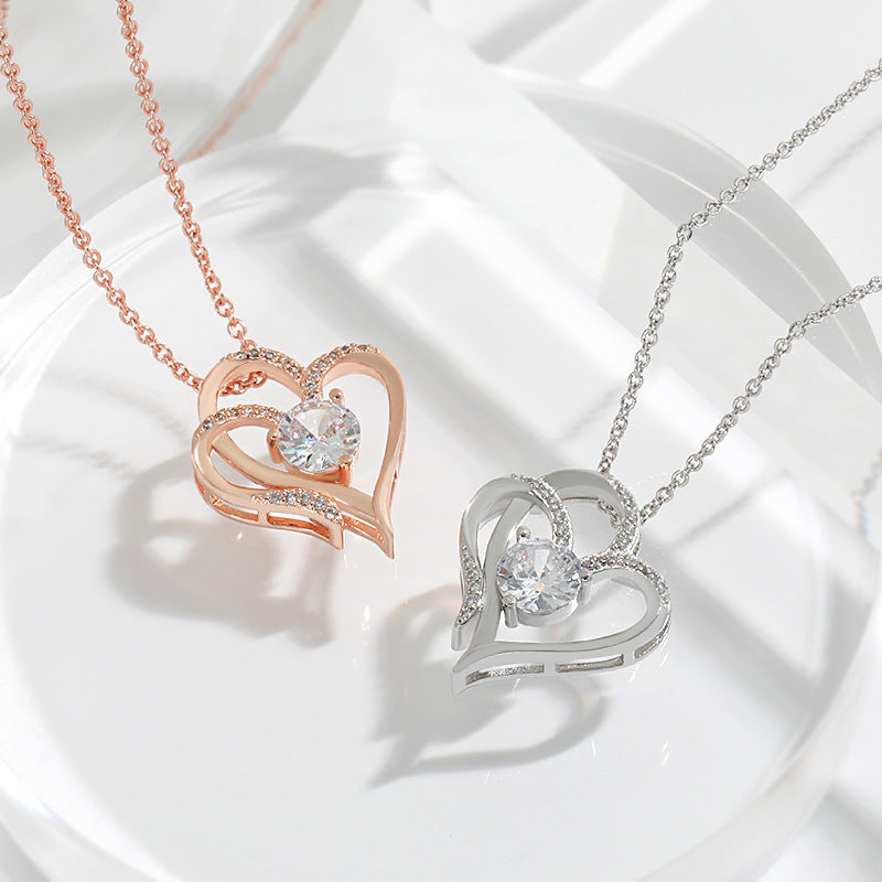 Collana a Doppio Cuore con Zirconia – Collana Regolabile da Donna