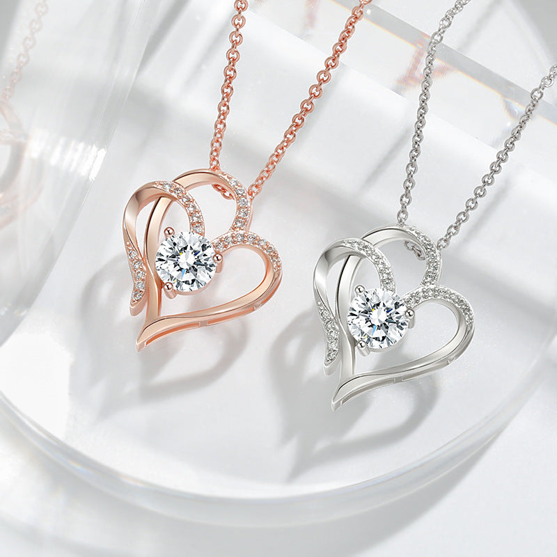 Collana a Doppio Cuore con Zirconia – Collana Regolabile da Donna