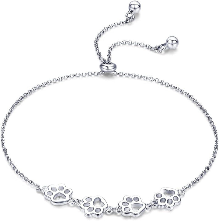 Braccialetto in Argento Sterling con Stampa di Zampa di Cane – Regolabile