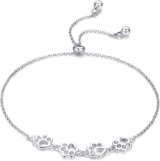Braccialetto in Argento Sterling con Stampa di Zampa di Cane – Regolabile