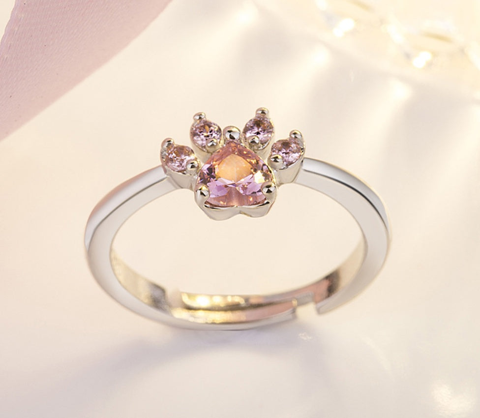Set di Gioielli a Forma di Zampa per Donne – Oro Rosa con Cuore in Zirconia