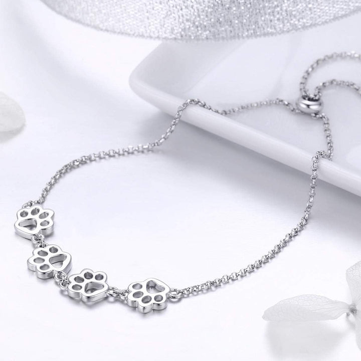 Braccialetto in Argento Sterling con Stampa di Zampa di Cane – Regolabile