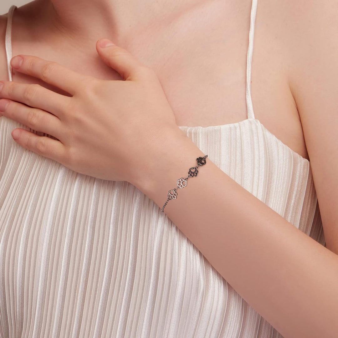 Braccialetto in Argento Sterling con Stampa di Zampa di Cane – Regolabile