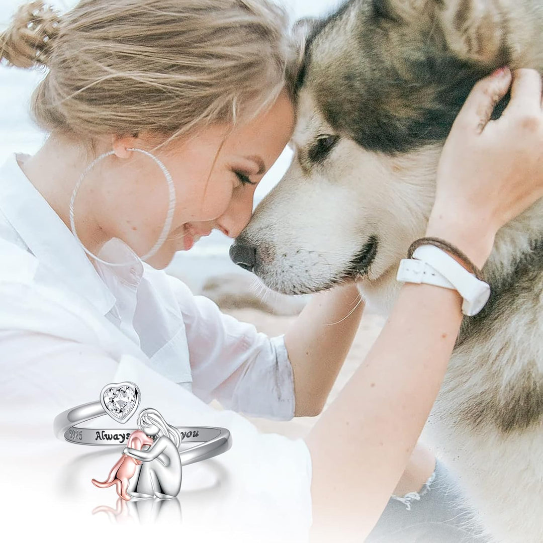 Anello per Cani in Argento Sterling e Zirconia Bianca – Regolabile