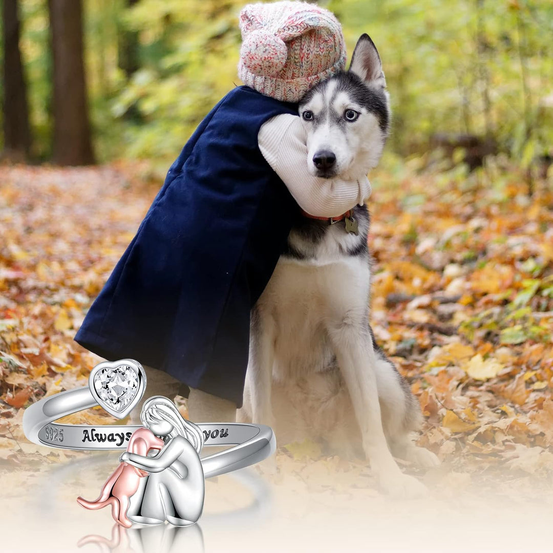 Anello per Cani in Argento Sterling e Zirconia Bianca – Regolabile