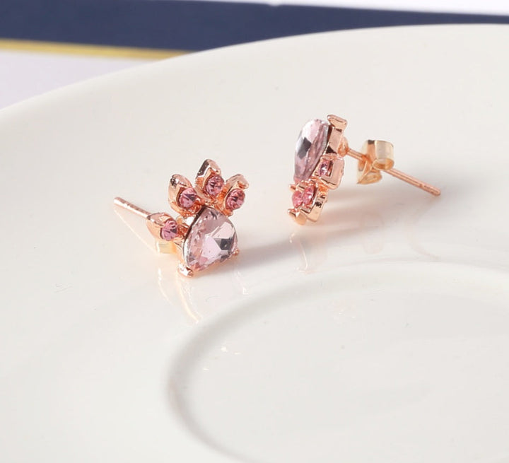 Set di Gioielli a Forma di Zampa per Donne – Oro Rosa con Cuore in Zirconia