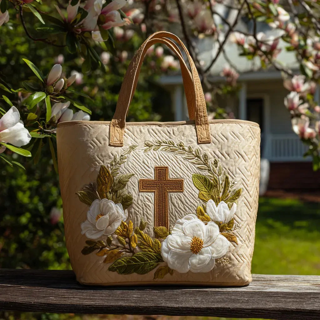Sigrid – Borsa tote imbottita con motivo a croce ricamato