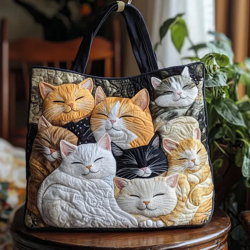 Katarina – Borsa in tessuto imbottita con motivo di gatti