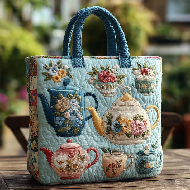 Borsa a Spalla Trapuntata con Motivo Floreale