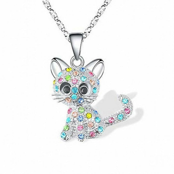 Collana con Gattini in Argento e Zirconi Colorati