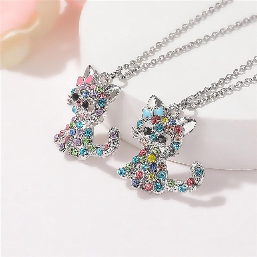 Collana con Gattini in Argento e Zirconi Colorati