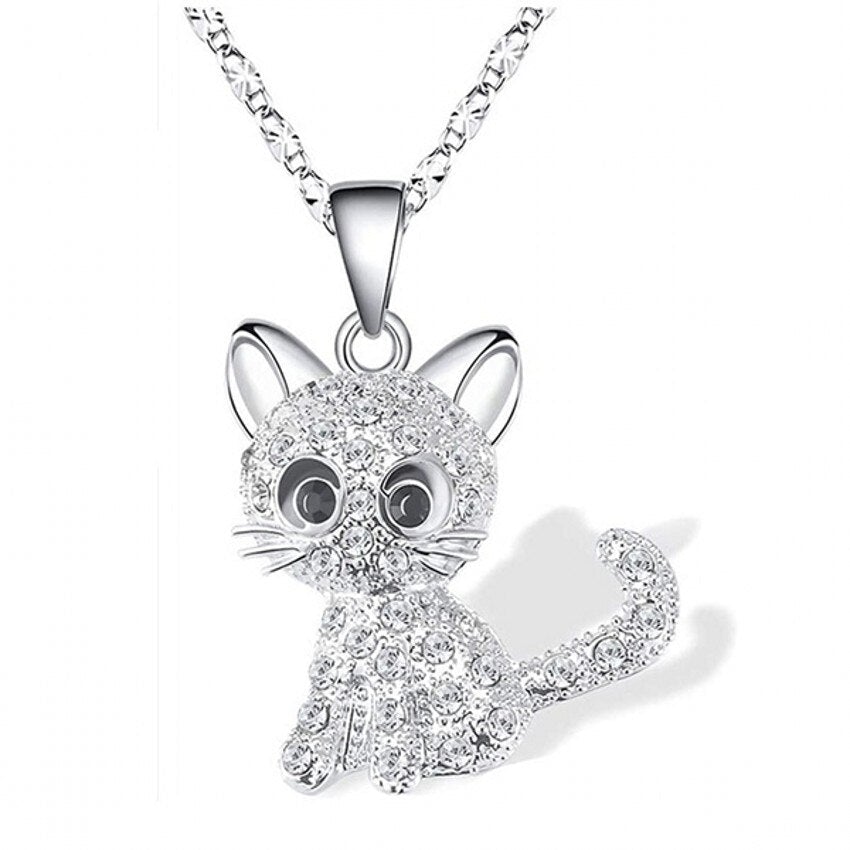 Collana con Gattini in Argento e Zirconi Colorati