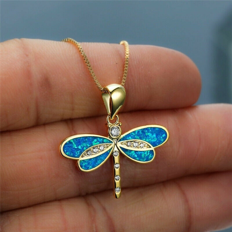 Collana a Forma di Libellula in Oro con Opale