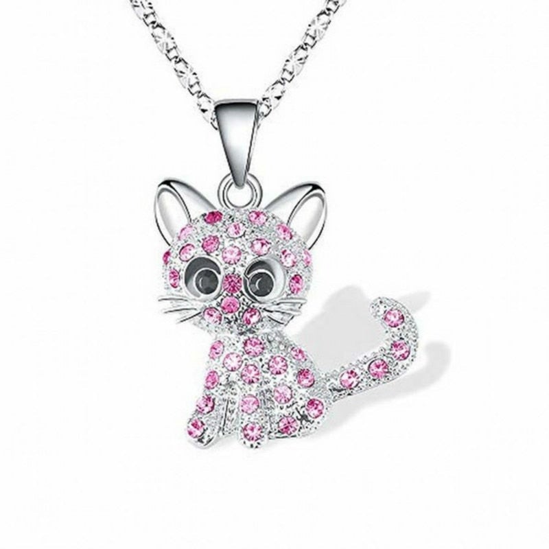 Collana con Gattini in Argento e Zirconi Colorati