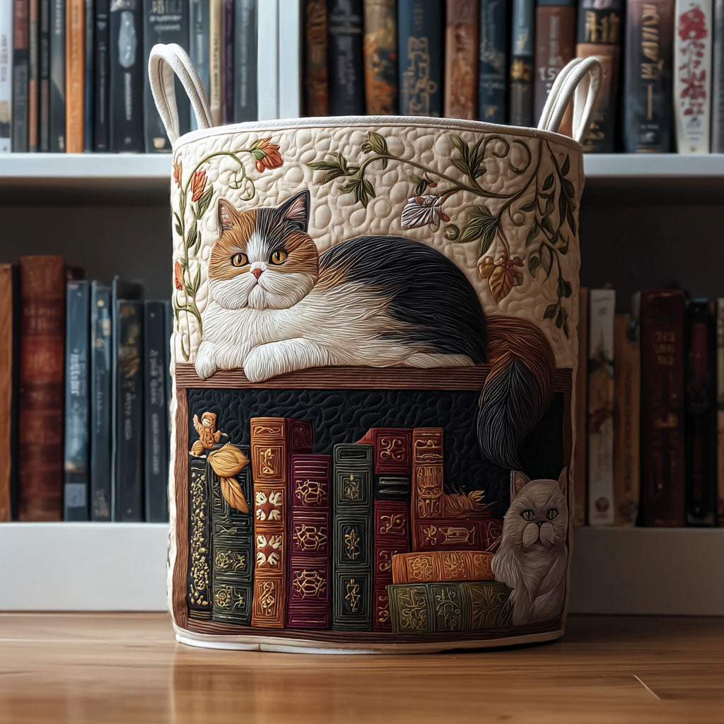 Cesto per la Biancheria con Gatto da Biblioteca