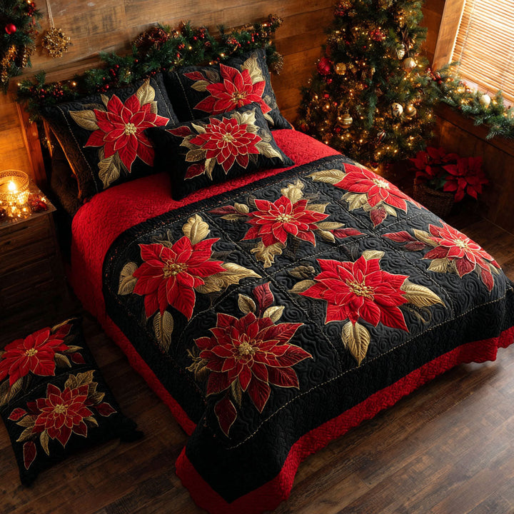 Set di Biancheria da Letto Poinsettia di Mezzanotte in 3 Pezzi