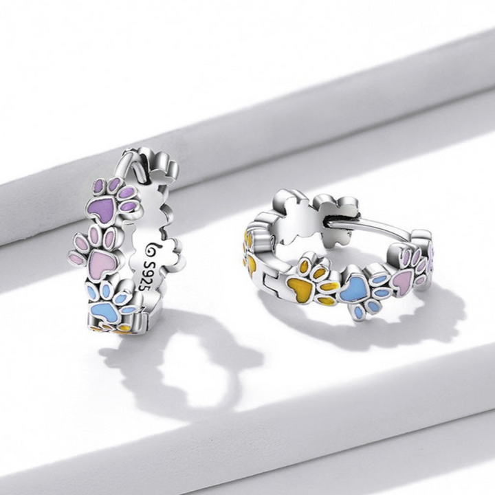 Orecchini a Cerchio con Zampa Colorata in Argento Sterling