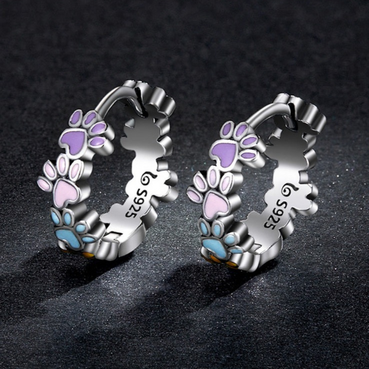 Orecchini a Cerchio con Zampa Colorata in Argento Sterling