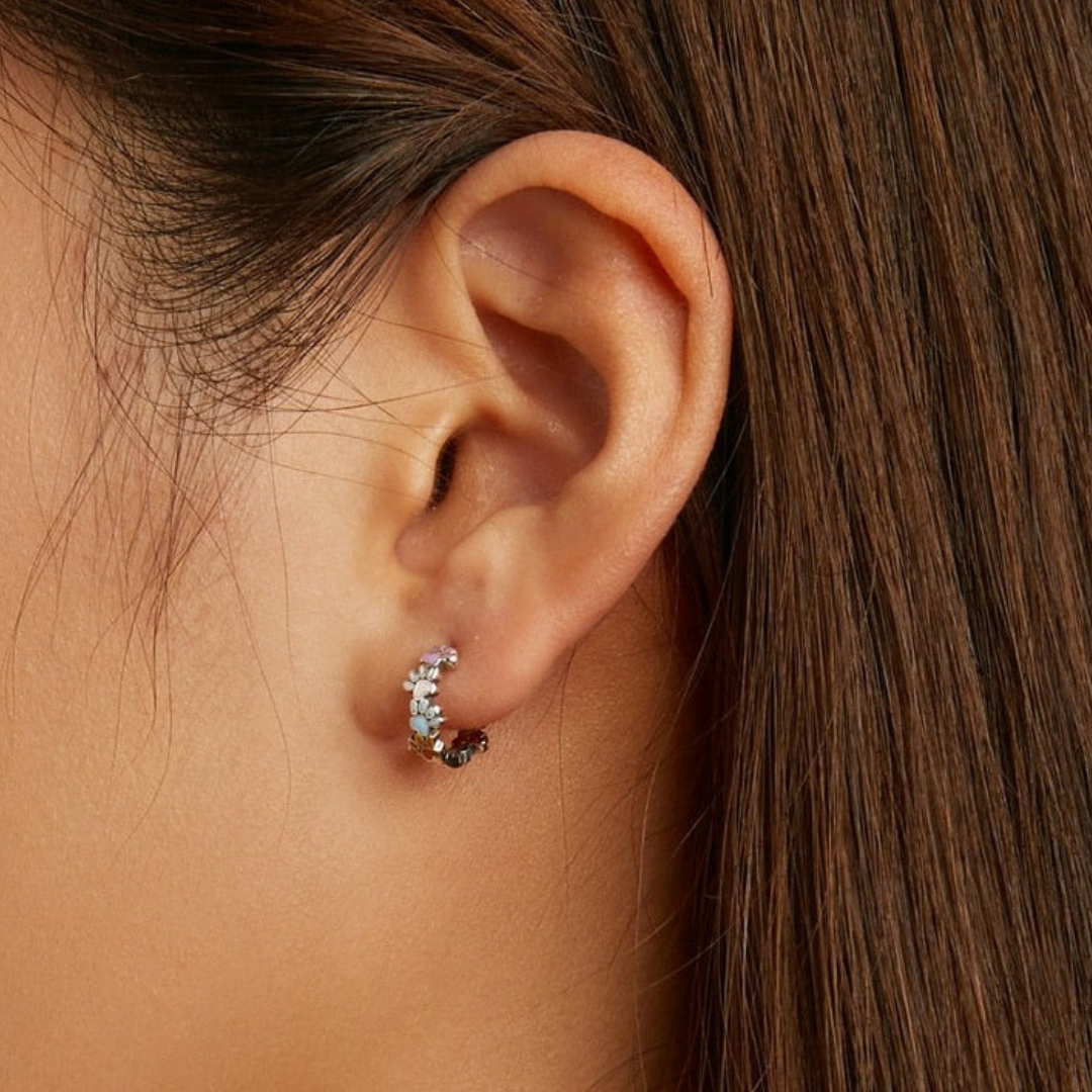 Orecchini a Cerchio con Zampa Colorata in Argento Sterling