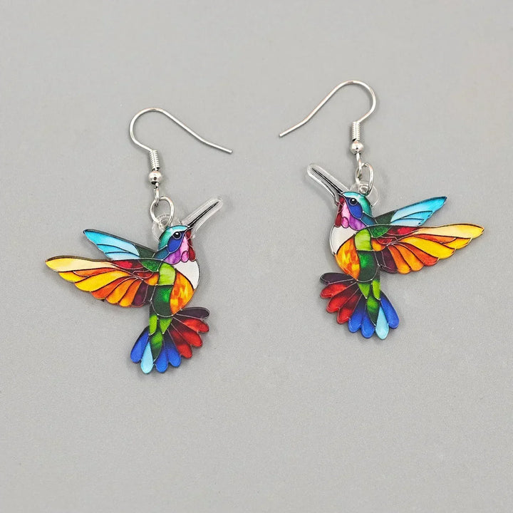 Orecchini a Pendente Colibrì Colorati – Design 2D in Acrilico