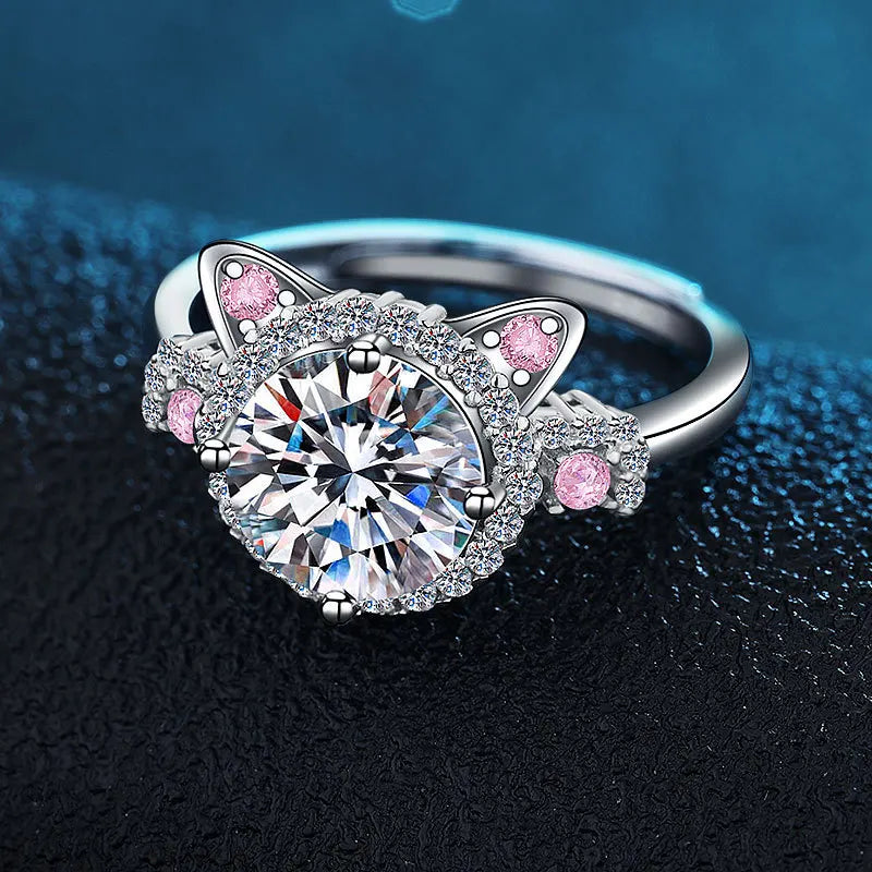 Anello Regolabile a Forma di Gatto con Zirconia – Anello Carino per Donne