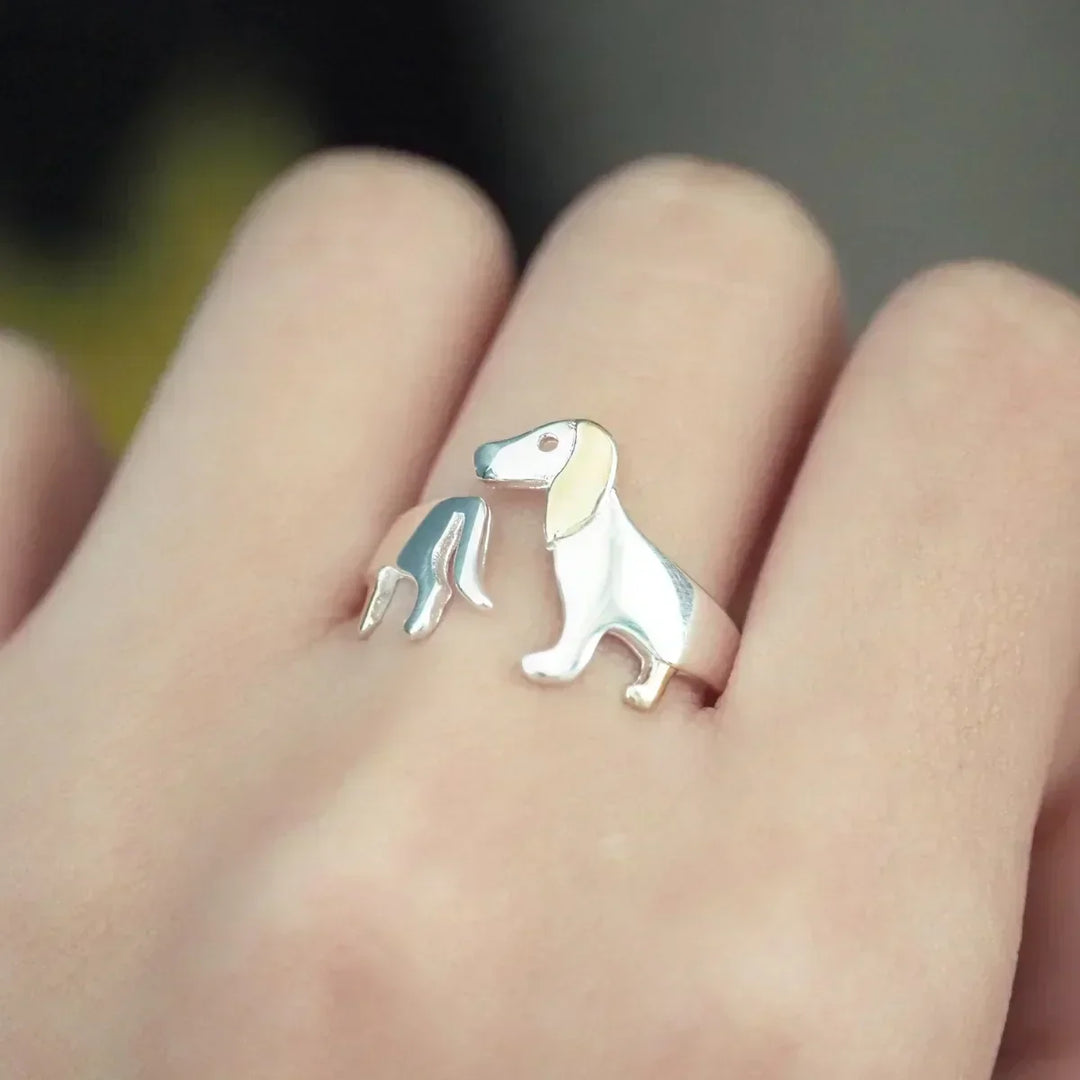 Anello Dachshund Regolabile – Gioielli Animali Fatti a Mano per Donne
