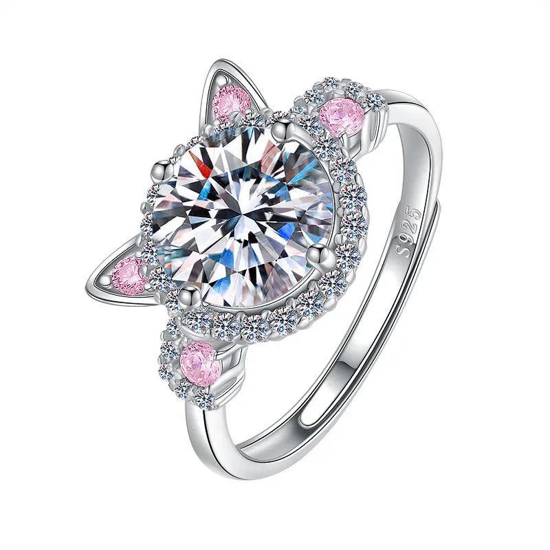 Anello Regolabile a Forma di Gatto con Zirconia – Anello Carino per Donne