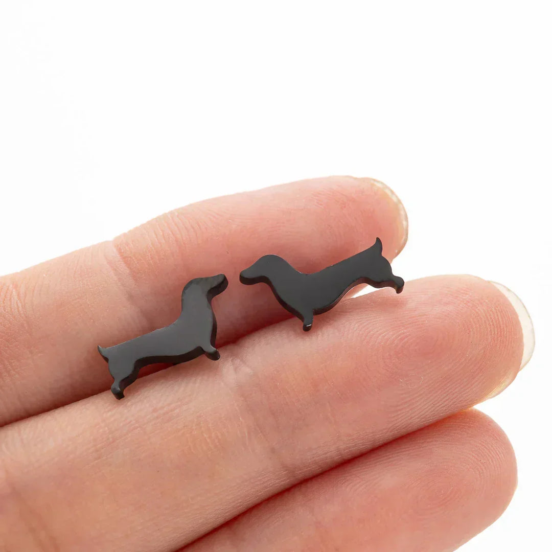 Orecchini a Chiodo con Bassotto – Orecchini Minimalisti in Metallo a Forma di Cane