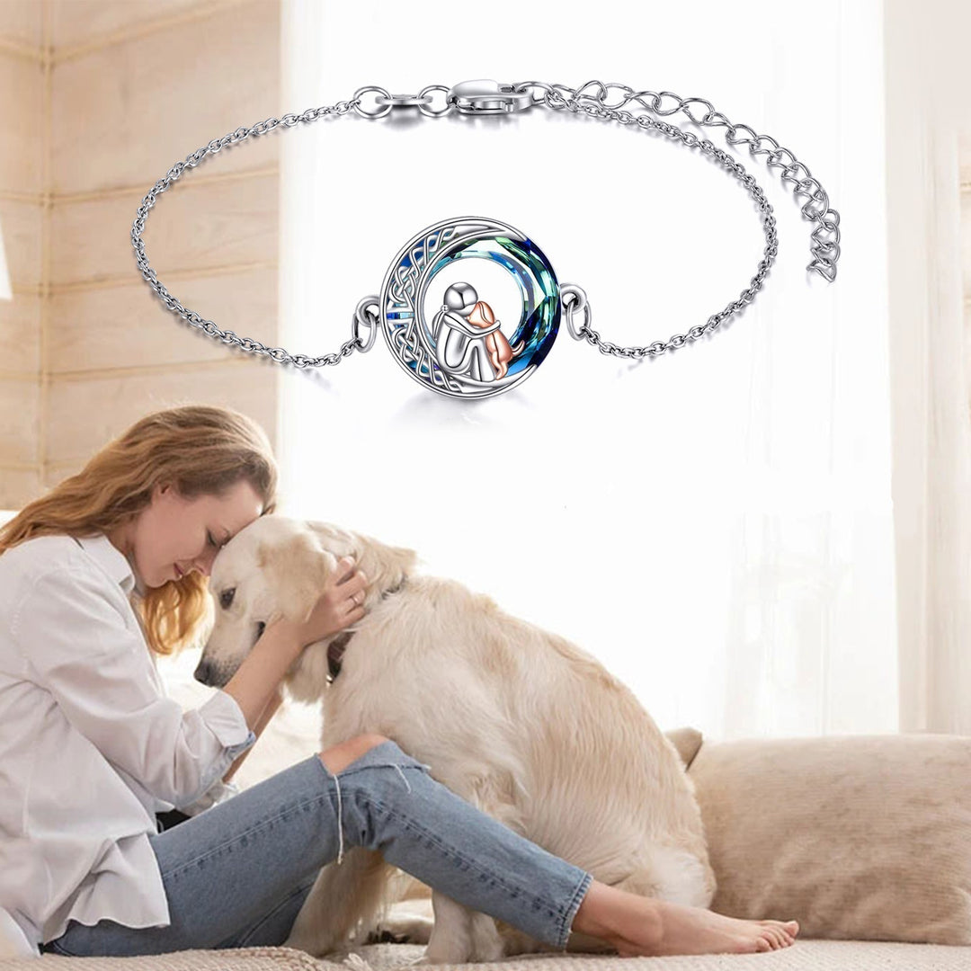 Braccialetto Fortunato Regolabile in Argento Sterling con Motivo di Cane