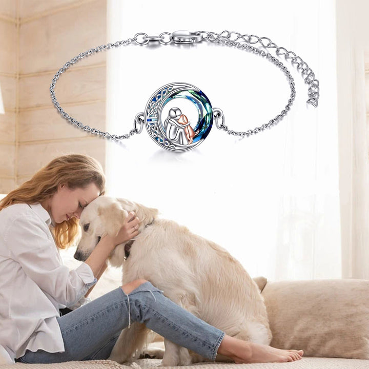 Braccialetto Fortunato Regolabile in Argento Sterling con Motivo di Cane