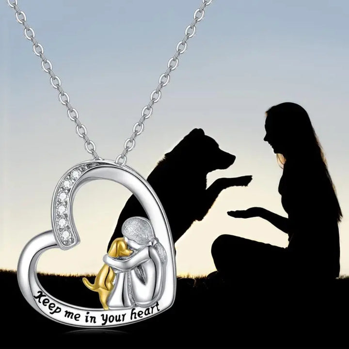 Collana Fortunata con Motivo a Cuore e Cane – Argento Sterling con Zirconia