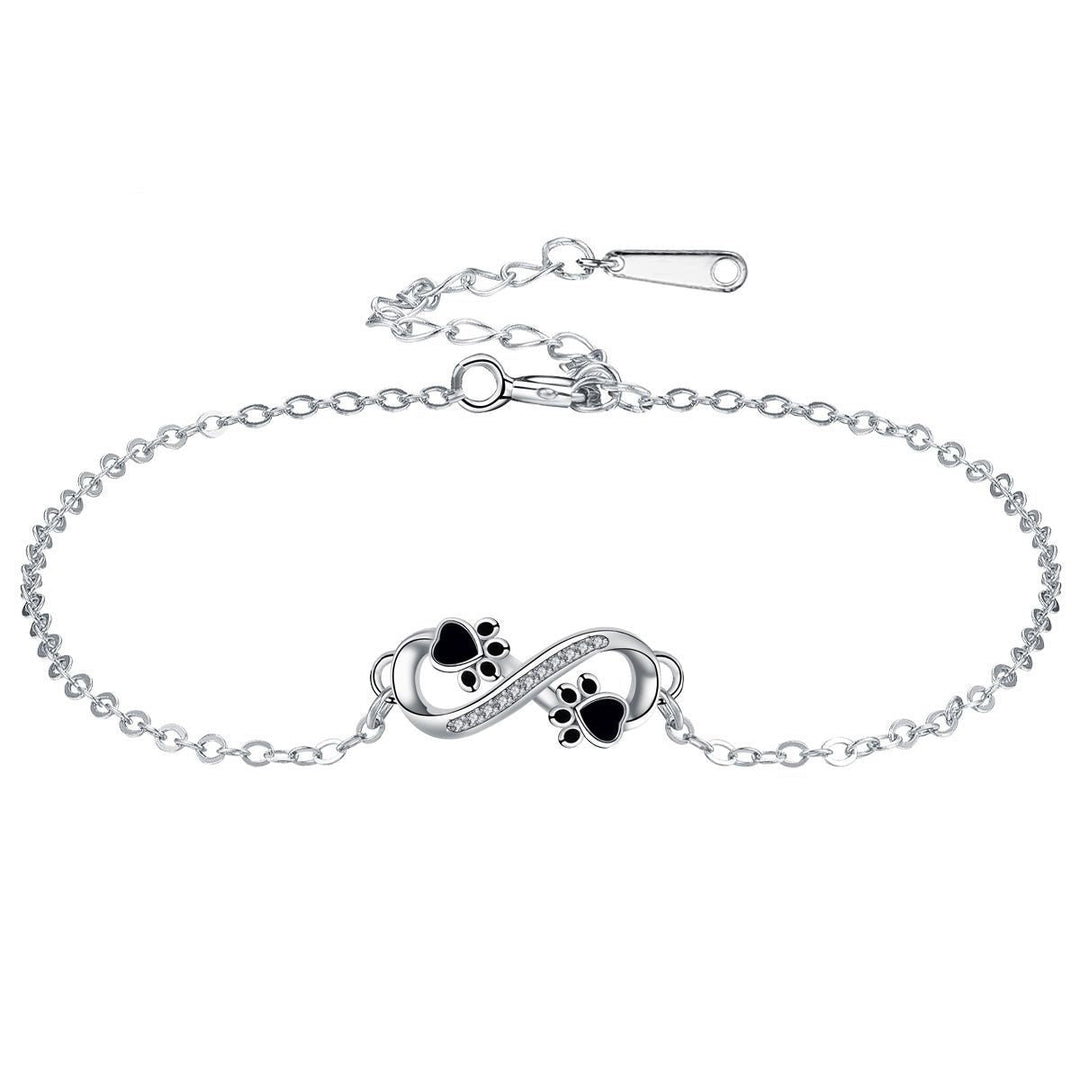 Bracciale con Simbolo dell'Infinito e Charm a Stampa di Zampa con Zirconia