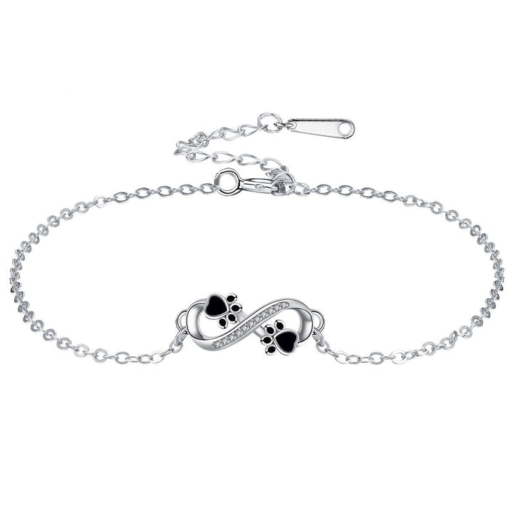 Bracciale con Simbolo dell'Infinito e Charm a Stampa di Zampa con Zirconia