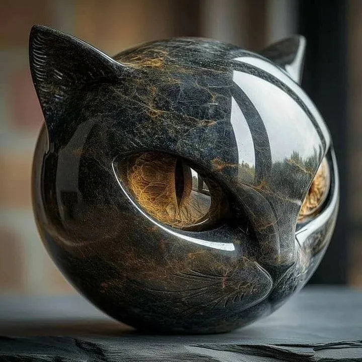 NyxCharm – Scultura Mistica della Testa di Gatto Nero