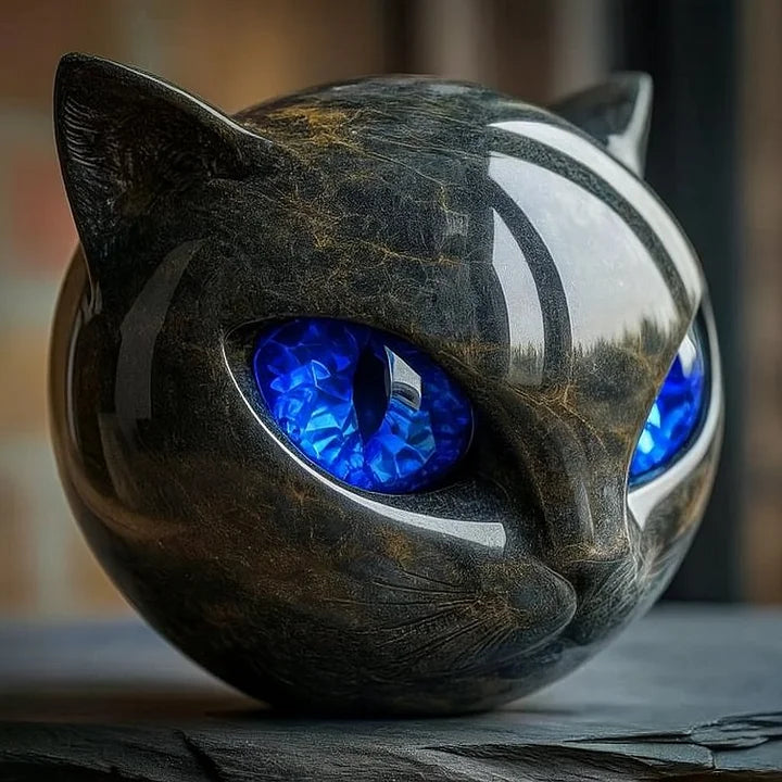 NyxCharm – Scultura Mistica della Testa di Gatto Nero