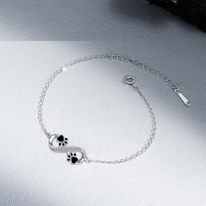 Bracciale con Simbolo dell'Infinito e Charm a Stampa di Zampa con Zirconia