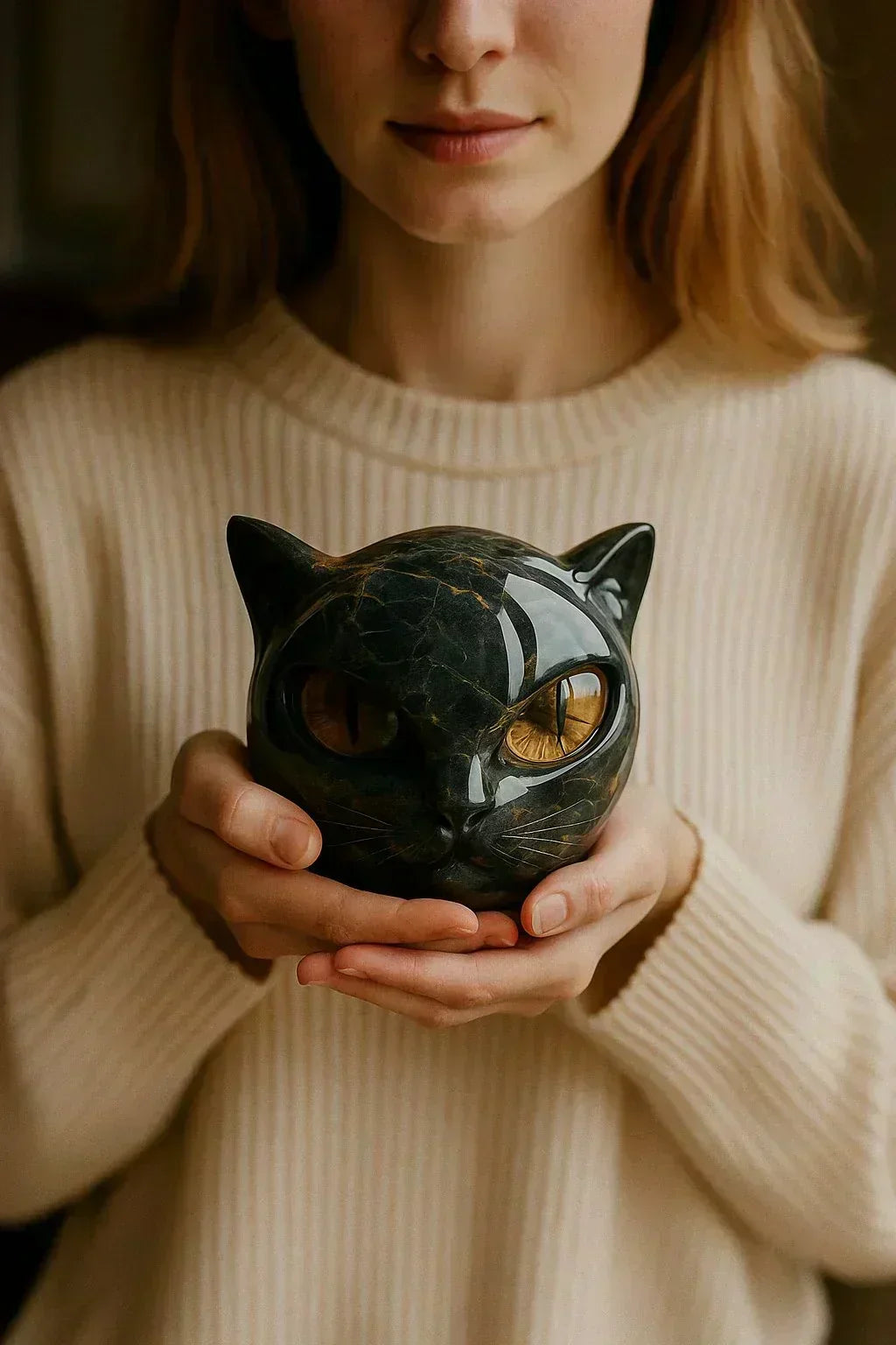 NyxCharm – Scultura Mistica della Testa di Gatto Nero
