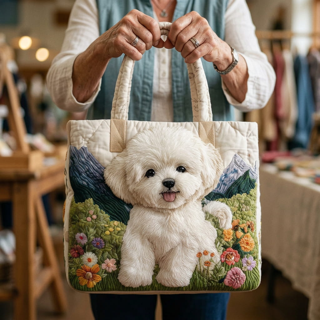 Borsa Tote Trapuntata per Amanti dei Cani