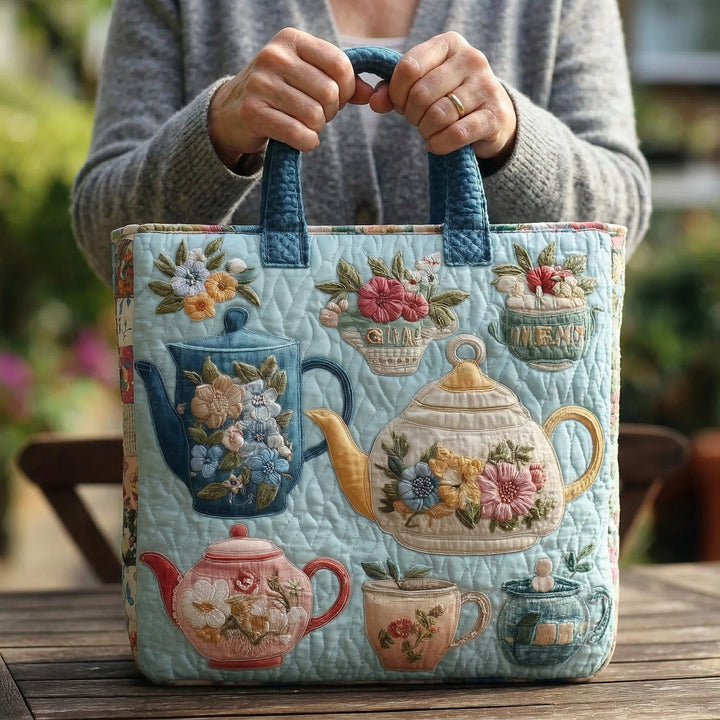 Borsa a Spalla Trapuntata con Motivo Floreale