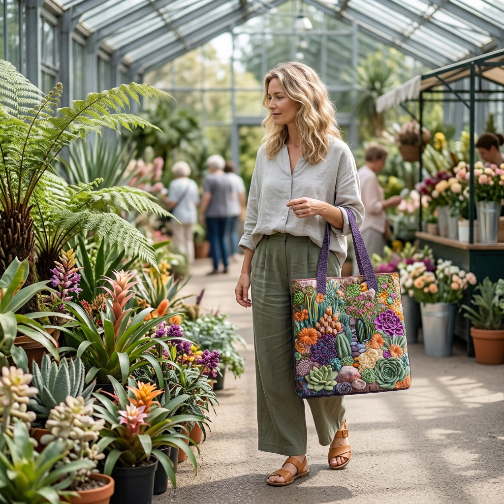 Camilla – Borsa a tracolla imbottita con motivo di succulente